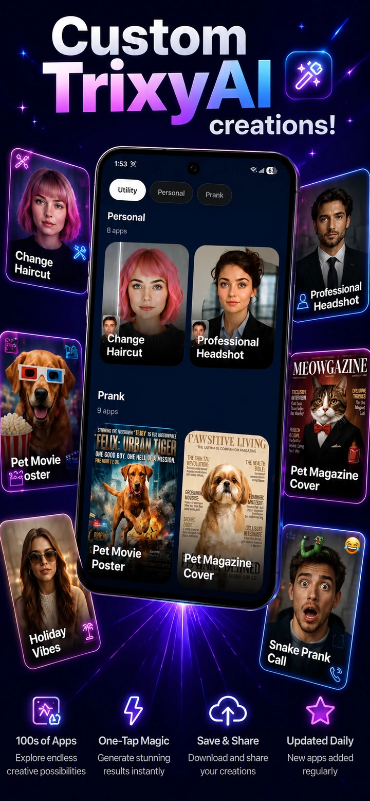 TrixyAI apps tab showing creative app options