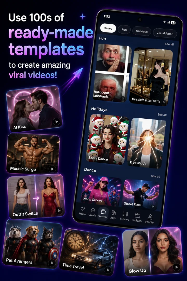 TrixyAI templates tab with viral video templates